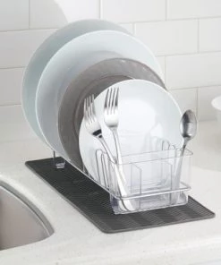 mDesign Compact Dish Drying Rack and Silicone Mat, Set of 2 -Kitchen Storage shop unnamed file 174