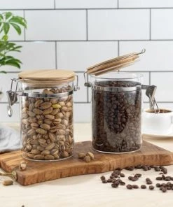 JoyJolt Kitchen Storage Jars with Airtight Bamboo Clamp Lids - 27 oz - Set of 2