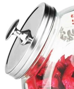 Home Basics Large 91 oz. Round Glass Candy Storage Jar with Stainless Steel Top, Clear