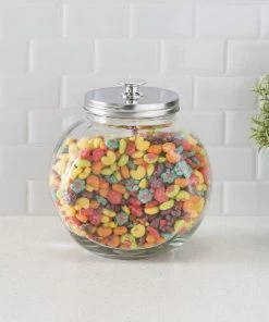 Home Basics Large 91 oz. Round Glass Candy Storage Jar with Stainless Steel Top, Clear -Kitchen Storage shop unnamed file 1813