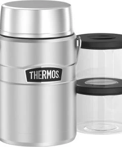 Thermos 47 oz Stainless King Big Boss Food Jar w/ 2 Inner Containers-Matte Steel