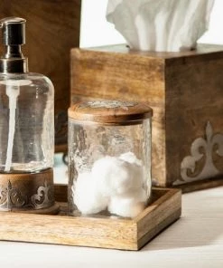 GG Collection Small Heritage Collection 4.6-Inch High Glass Jar and Metal Inlay Wood Top