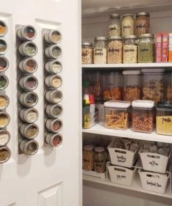 Talented Kitchen 12 Pack Magnetic Spice Jar Tins with Metal Plates for Wall Mounted Spice Rack, 2 Sets of Spice Labels, 240 Preprinted Spice Label