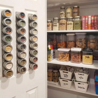 Talented Kitchen 12 Pack Magnetic Spice Jar Tins with Metal Plates for Wall Mounted Spice Rack, 2 Sets of Spice Labels, 240 Preprinted Spice Label 3 Talented Kitchen 12 Pack Magnetic Spice Jar Tins with Metal Plates for Wall Mounted Spice Rack, 2 Sets of Spice Labels, 240 Preprinted Spice Label