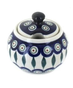 Blue Rose Pottery Blue Rose Polish Pottery Peacock Sugar Bowl