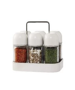 Juvale 6 Piece Glass Spice Jar Bottles Set with Dispenser Tops and Organization Caddy, Clear & White, 3.5 oz./100 mL -Kitchen Storage shop unnamed file 1952