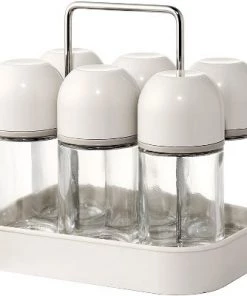 Juvale 6 Piece Glass Spice Jar Bottles Set with Dispenser Tops and Organization Caddy, Clear & White, 3.5 oz./100 mL -Kitchen Storage shop unnamed file 1953