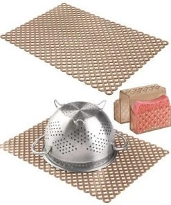 mDesign Plastic Kitchen Sink Protector Set, Diamond Design, Set/3