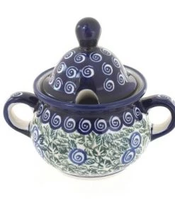 Blue Rose Pottery Blue Rose Polish Pottery Seaside Swirl Sugar Bowl