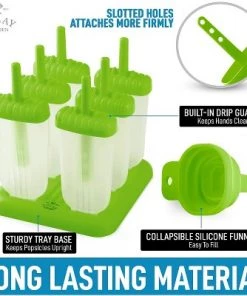 Zulay Kitchen Popsicle Molds Set of 6 - BPA Free Reusable Molds With Drip Guard, Tray, Silicone Funnel & Cleaning Brush