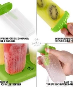 Zulay Kitchen Popsicle Molds Set of 6 - BPA Free Reusable Molds With Drip Guard, Tray, Silicone Funnel & Cleaning Brush -Kitchen Storage shop unnamed file 2095