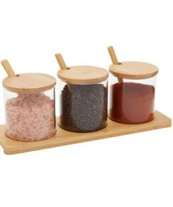 Juvale 3 Pack Small Glass Condiment Containers with Lids, Spoons & Bamboo Wood Base (22oz) -Kitchen Storage shop unnamed file 2172