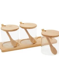 Juvale 3 Pack Small Glass Condiment Containers with Lids, Spoons & Bamboo Wood Base (22oz) -Kitchen Storage shop unnamed file 2173