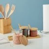 Juvale Set of 3 Glass Seasoning Containers with Bamboo Lids, Spoons & Wooden Base (3 Sizes)