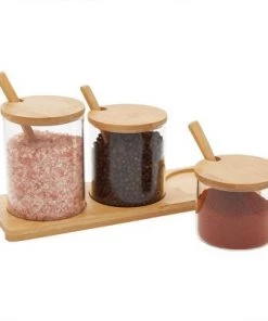 Juvale Set of 3 Glass Seasoning Containers with Bamboo Lids, Spoons & Wooden Base (3 Sizes) -Kitchen Storage shop unnamed file 2205