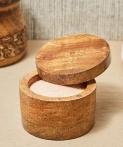 Farmlyn Creek Round Mango Wood Salt Box with Lid for Cooking, 5.2 oz (3.5 In)