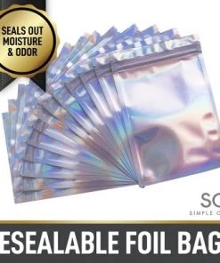 Zulay Kitchen Simple Craft 100 PCS Ziplock Mylar Bags For Food Storage - 6”x 4” Resealable Holographic Bags With Clear Front Window