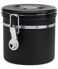ChefWave Stainless Steel Coffee Canister with Co2 Valve Date Tracker Black 8.8oz