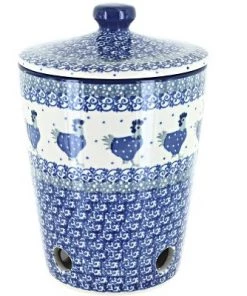 Blue Rose Pottery Blue Rose Polish Pottery Barnyard Rooster Garlic Keeper