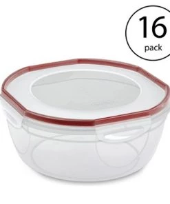 Sterilite Ultra Seal Multipurpose 4.7 Quart Plastic Food Storage Bowl Container with Latching Lid for Storing and Serving, Clear (16 Pack)