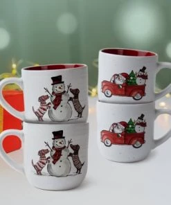 Peppermint & Pine 4pc Ceramic Car and Snowman Stack Rack - Peppermint & Pine