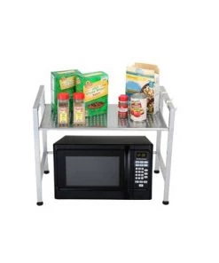 MIND READER Metal Rack Utility Shelf and Microwave Stand with Two Hooks (SILVER)