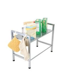 MIND READER Metal Rack Utility Shelf and Microwave Stand with Two Hooks (SILVER) -Kitchen Storage shop unnamed file 2380