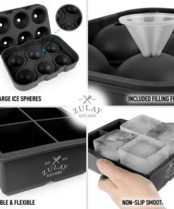 Zulay Kitchen Silicone Square Ice Cube Mold and Ice Ball Mold For Whiskey (Set of 2) - Black -Kitchen Storage shop unnamed file 2432