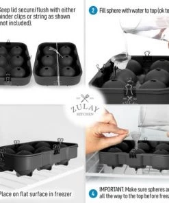 Zulay Kitchen Silicone Square Ice Cube Mold and Ice Ball Mold For Whiskey (Set of 2) - Black -Kitchen Storage shop unnamed file 2433