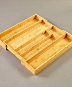 The Lakeside Collection Lakeside Expandable Bamboo Cutlery Drawer Organizer with 6 or 8 Slots when Open