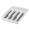 Home Basics Plastic Cutlery Tray with Rubber-Lined Compartments, White