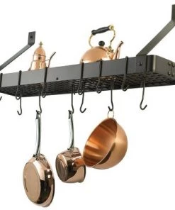 Old Dutch International Oiled Bronze Wall-Mount Bookshelf Pot Rack with Grid and 12 Hooks