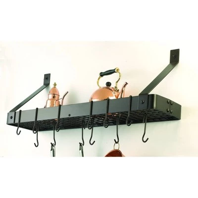 Old Dutch International Oiled Bronze Wall-Mount Bookshelf Pot Rack with Grid and 12 Hooks 4 Old Dutch International Oiled Bronze Wall-Mount Bookshelf Pot Rack with Grid and 12 Hooks - Image 2