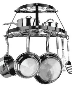 Range Kleen Double Shelf Wall Hanging Pot Rack - Black