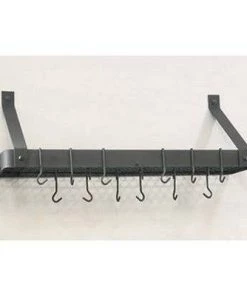 Old Dutch International Graphite Wall-Mount Bookshelf Pot Rack with Grid and 12 Hooks