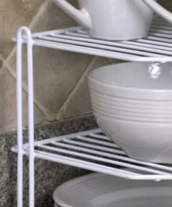 Home Basics 3 Tier Vinyl Coated Steel Corner Organizing Storage Rack, White