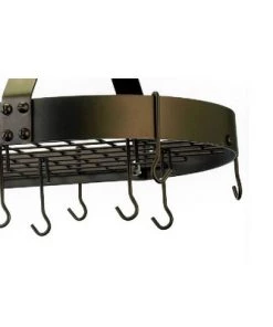 Old Dutch International Oiled Bronze Oval Hanging Pot Rack with Grid and 16 Hooks