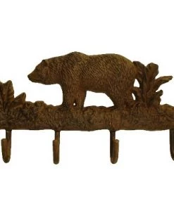 BigKitchen Bear in Woods Cast Iron Hanging Rack with 4 Hooks - Brown