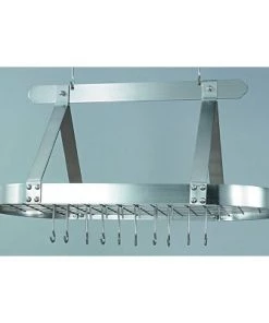 Old Dutch International Satin Nickel Oval Hanging Pot Rack with Grid and 16 Hooks
