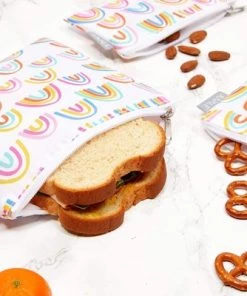 Juvale 5 Pack Resealable Plastic Bags, Colorful Rainbow Reusable Snack Bags with Zipper (3 Sizes)