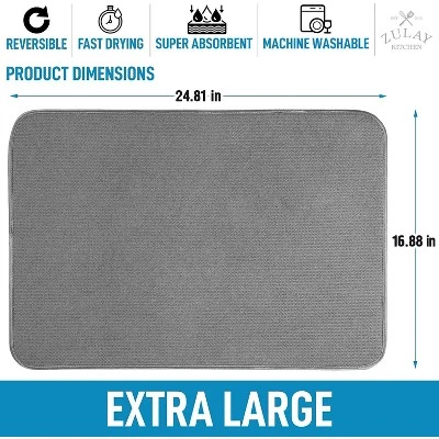 Zulay Kitchen XL 24” x 17” Microfiber Dish Drying Mat - Ultra Absorbent Dish Drying Mats For Kitchen Counter & Table - Dual Sided Dish Mat (Gray) 4 Zulay Kitchen XL 24” x 17” Microfiber Dish Drying Mat - Ultra Absorbent Dish Drying Mats For Kitchen Counter & Table - Dual Sided Dish Mat (Gray) - Image 2