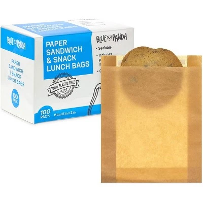 Blue Panda 100 Pack Resealable Bags with Stickers, Greaseproof Paper Bags (Brown, 8 x 6 x 2 In) 3 Blue Panda 100 Pack Resealable Bags with Stickers, Greaseproof Paper Bags (Brown, 8 x 6 x 2 In)
