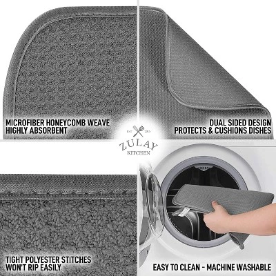 Zulay Kitchen XL 24” x 17” Microfiber Dish Drying Mat - Ultra Absorbent Dish Drying Mats For Kitchen Counter & Table - Dual Sided Dish Mat (Gray) 5 Zulay Kitchen XL 24” x 17” Microfiber Dish Drying Mat - Ultra Absorbent Dish Drying Mats For Kitchen Counter & Table - Dual Sided Dish Mat (Gray) - Image 3