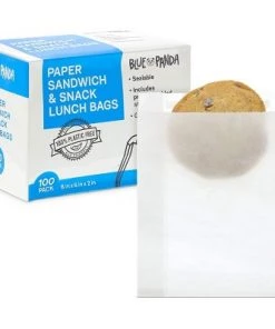 Blue Panda 100 Pack Greaseproof Paper Bakery Bags for Cookies, Bread, and Snacks (White, 8 x 6 x 2 In)