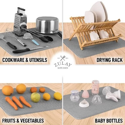 Zulay Kitchen XL 24” x 17” Microfiber Dish Drying Mat - Ultra Absorbent Dish Drying Mats For Kitchen Counter & Table - Dual Sided Dish Mat (Gray) 6 Zulay Kitchen XL 24” x 17” Microfiber Dish Drying Mat - Ultra Absorbent Dish Drying Mats For Kitchen Counter & Table - Dual Sided Dish Mat (Gray) - Image 4