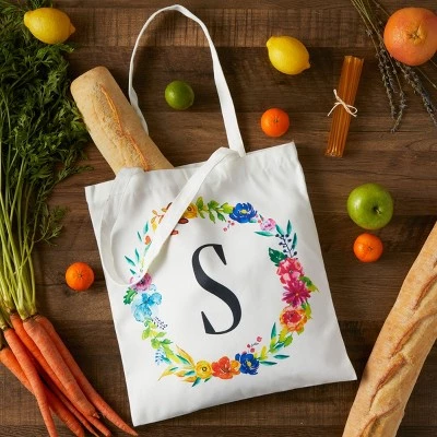 Okuna Outpost 2 Pack Monogrammed Initial Tote Bags, Reusable Grocery Bag for Women, Embroidered, White, 29 in. 3 Okuna Outpost 2 Pack Monogrammed Initial Tote Bags, Reusable Grocery Bag for Women, Embroidered, White, 29 in.