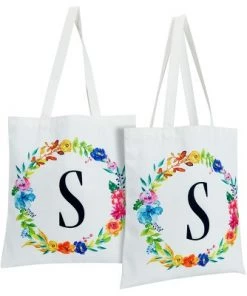 Okuna Outpost 2 Pack Monogrammed Initial Tote Bags, Reusable Grocery Bag for Women, Embroidered, White, 29 in. 40 Okuna Outpost 2 Pack Monogrammed Initial Tote Bags, Reusable Grocery Bag for Women, Embroidered, White, 29 in. -Kitchen Storage shop unnamed file 2747