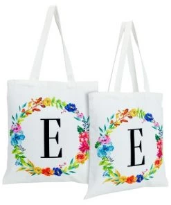 Okuna Outpost 2 Pack Monogrammed Initial Tote Bags, Reusable Grocery Bag for Women, Embroidered, White, 29 in. 41 Okuna Outpost 2 Pack Monogrammed Initial Tote Bags, Reusable Grocery Bag for Women, Embroidered, White, 29 in. -Kitchen Storage shop unnamed file 2748