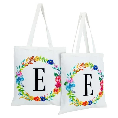 Okuna Outpost 2 Pack Monogrammed Initial Tote Bags, Reusable Grocery Bag for Women, Embroidered, White, 29 in. 10 Okuna Outpost 2 Pack Monogrammed Initial Tote Bags, Reusable Grocery Bag for Women, Embroidered, White, 29 in. - Image 8