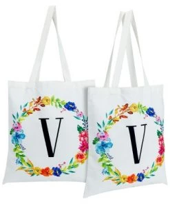 Okuna Outpost 2 Pack Monogrammed Initial Tote Bags, Reusable Grocery Bag for Women, Embroidered, White, 29 in. 42 Okuna Outpost 2 Pack Monogrammed Initial Tote Bags, Reusable Grocery Bag for Women, Embroidered, White, 29 in. -Kitchen Storage shop unnamed file 2749